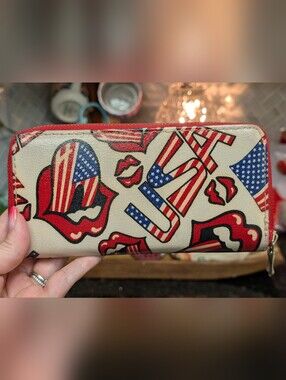 Patriot Lip Print Zip Wallet - Red, White, Blue